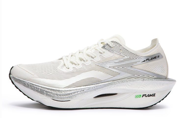 361° Feiran 3 MIRO soft elastic, full-length carbon plate, synthetic leather PP film (polypropylene film) woven, low-top, marathon training running shoes, same style for men and women, silver white