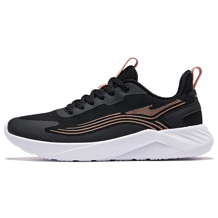 Erke Textile, Synthetic Leather Cushioning Rebound Low top Running Shoes Women’s Jet Black Pink Gold