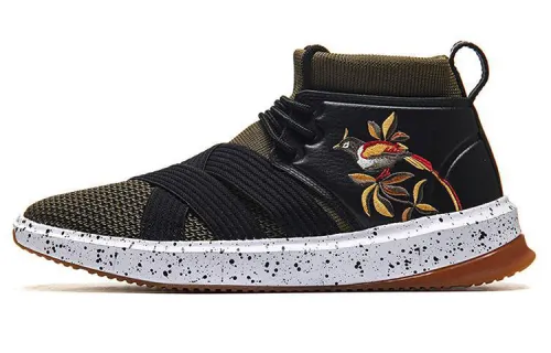 Li Ning Ink Splatter Mid top Running Shoes Unisex Black Green