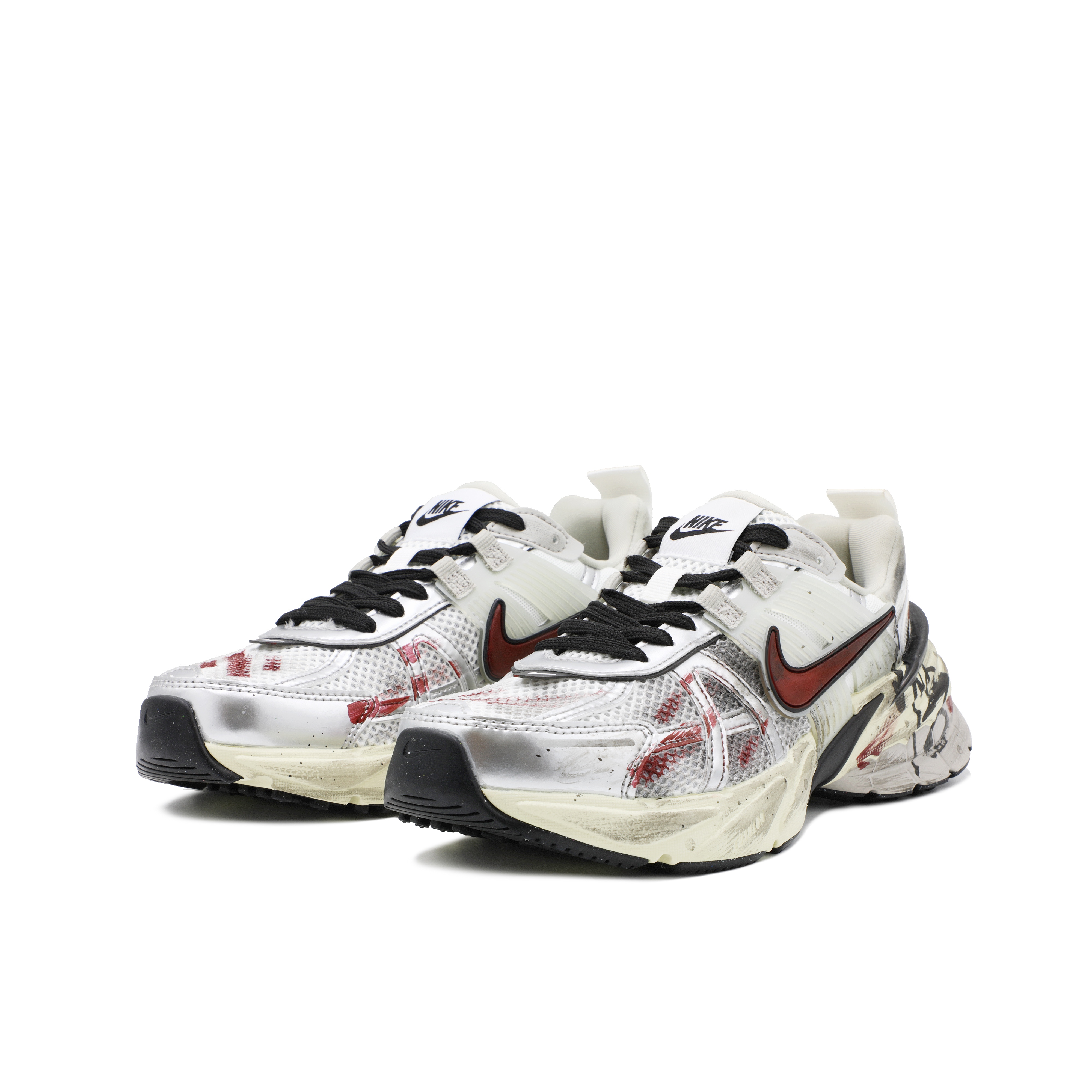 Nike V2K Run Fabric Cushioning Slip Resistant Cushioning Slip Resistant Low top Running Shoes Unisex Gray White Red