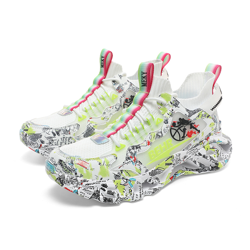 MEKY Slip Resistant Abrasion Resistant Running Shoes Unisex White Green