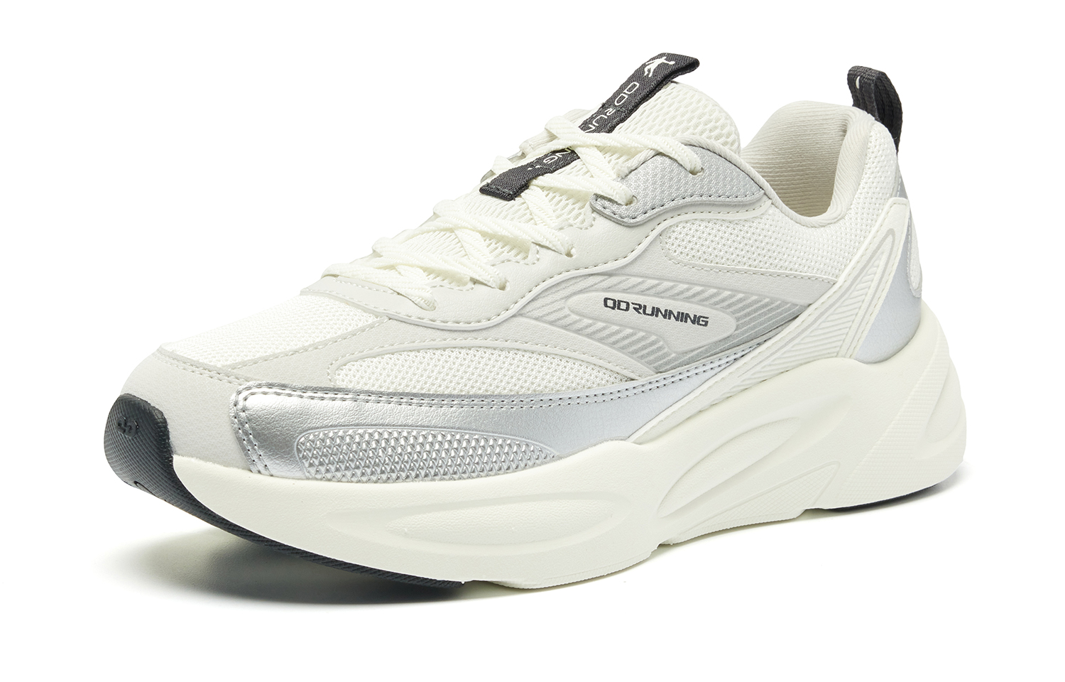 QIAODAN Cushioning Slip Resistant Abrasion Resistant Low top Casual Running Shoes Women’s White Silver