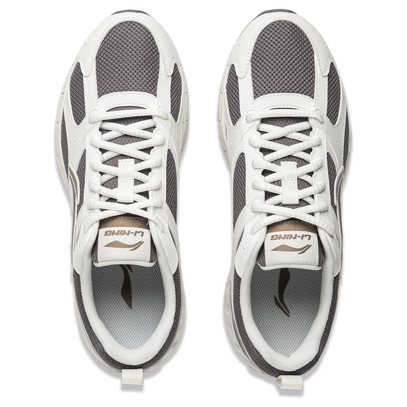 Li Ning Fabric Cushioning Slip Resistant Abrasion Resistant Breathable Low top Running Shoes Men’s White Gray