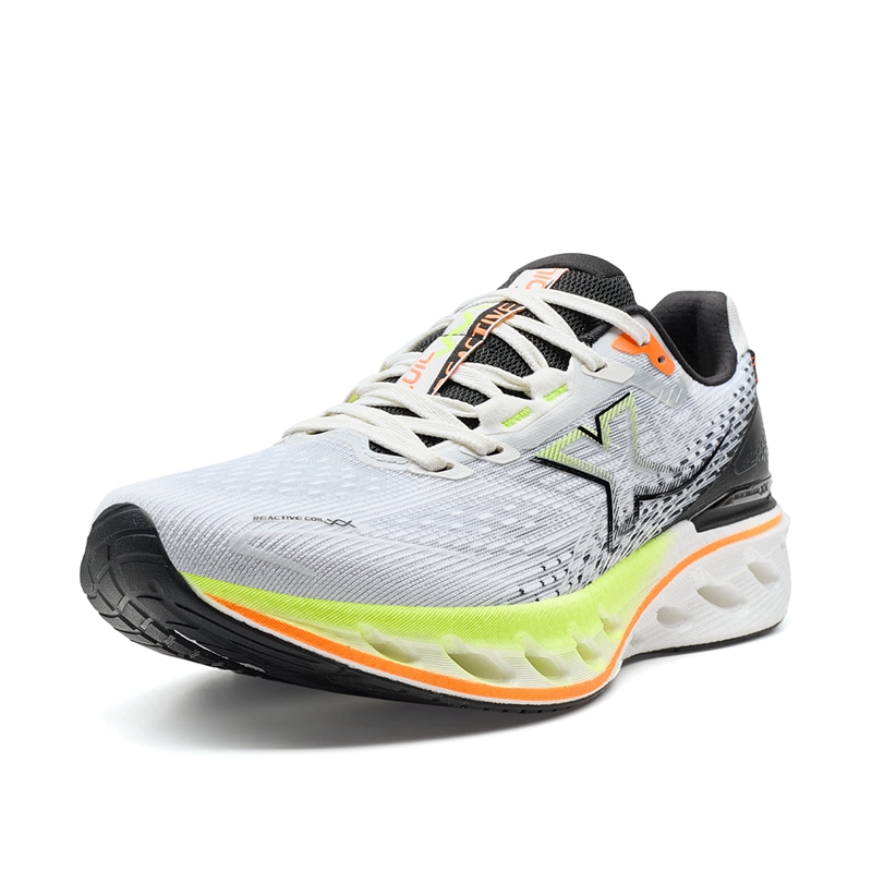 XTEP Cushioning Spin 12 Running Shoes Men’s Low Top Sail White, Black, Fluorescent Light Yellow Green