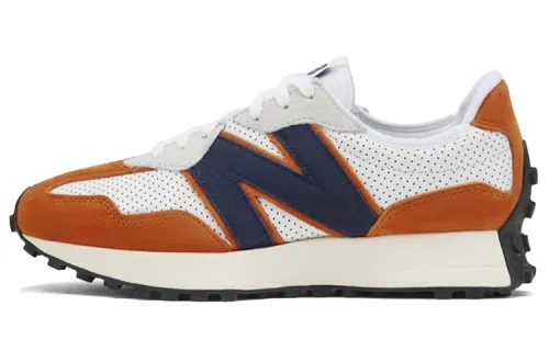 New Balance NB 327 retro letter lace, cowhide and pigskin, shock-absorbing, wear-resistant and lightweight, low-top casual running shoes, same style for men and women, white and orange