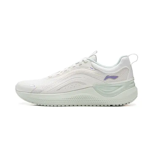 Li Ning Cushioning Slip Resistant Abrasion Resistant Lightweight Low top Running Shoes Women's Mist White
