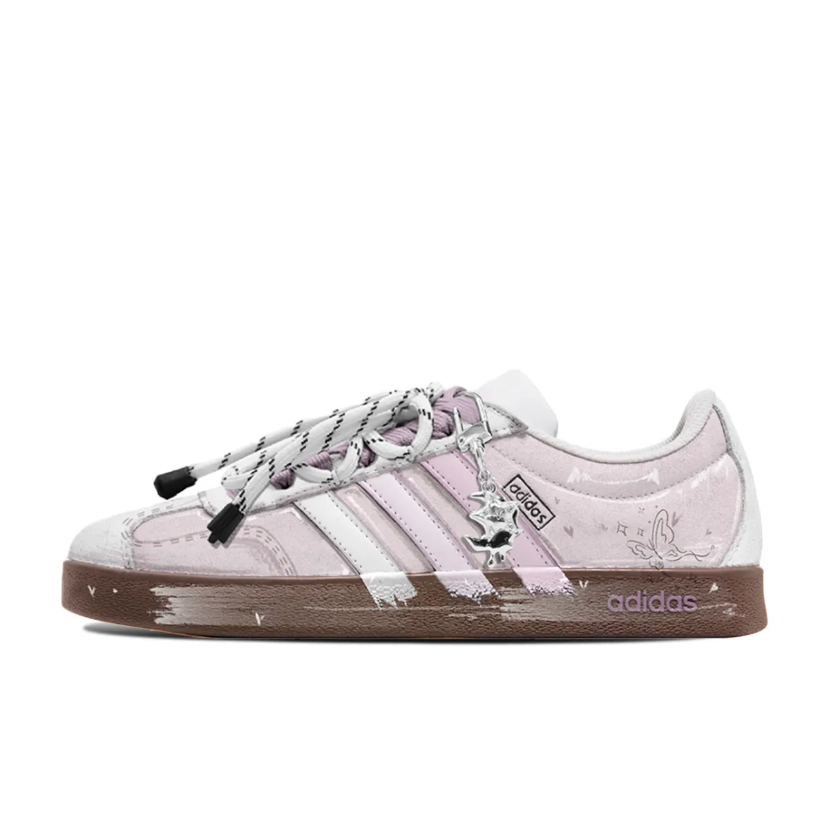 Adidas VL COURT 2.0 Stars Butterfly Abrasion Resistant Abrasion Resistant Low top Skateboard Shoes Unisex White Pink