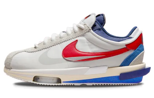 Sacai x Nike Zoom Cortez Trendy Retro Deconstruction Comfortable and versatile Low-top Casual City Commuting Running Shoes Men and Women Similar Style White Red Blue