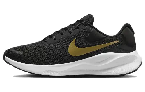 Nike Revolution 7 Black White Dark Smoke Grey Metallic Gold Women's