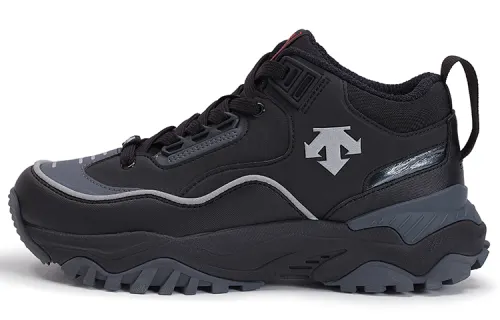 DESCENTE Movewear Textile, Leather Lightweight And Breathable Mid top Casual Running Shoes Unisex Black Gray