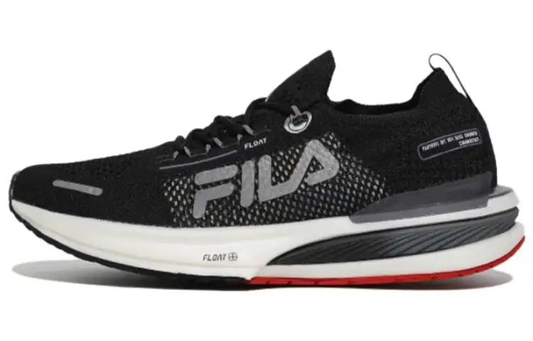 FILA FLOAT ELITE Nylon Abrasion Resistant Low top Running Shoes Men's Black White Red Korean Style