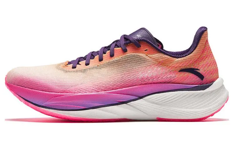 Anta Textile, Synthetic Leather Slip Resistant Low top Marathon Training Running Shoes Men's Pink Purple White