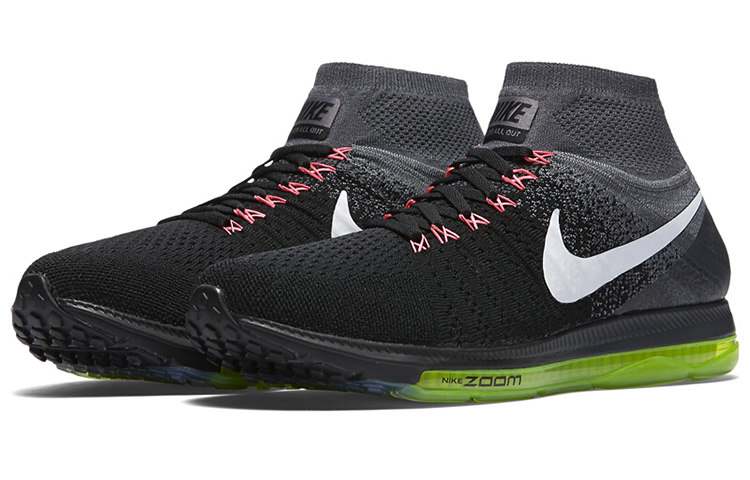 Мужские кроссовки Nike All Out Flyknit (черно-зеленые) — 黑/白/冷灰 — фото 2