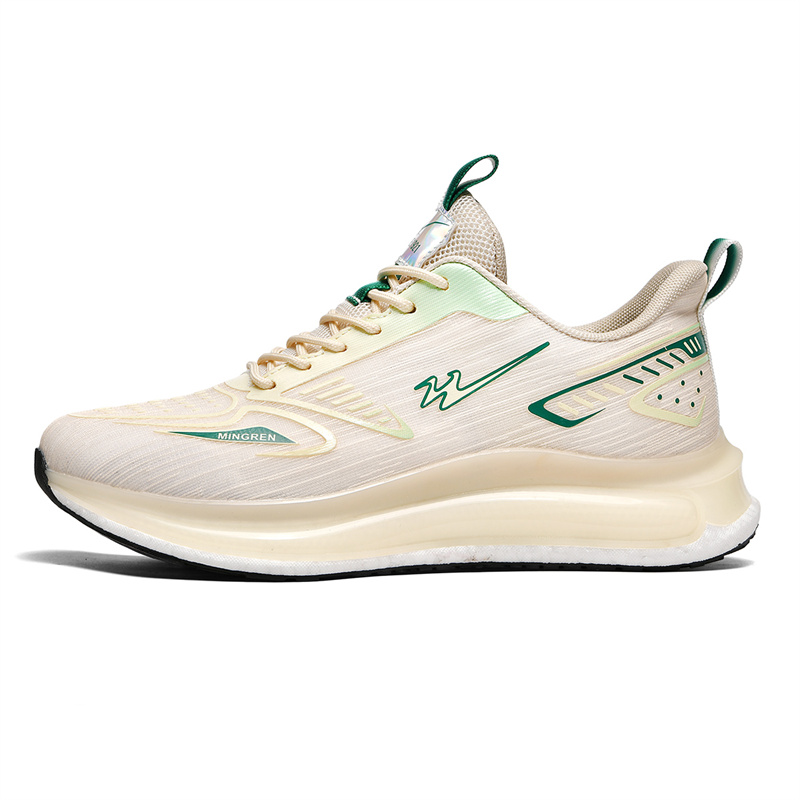 Binary Cushioning Rebound Lightweight Breathable Slip Resistant Low top Running Shoes Unisex Beige Green