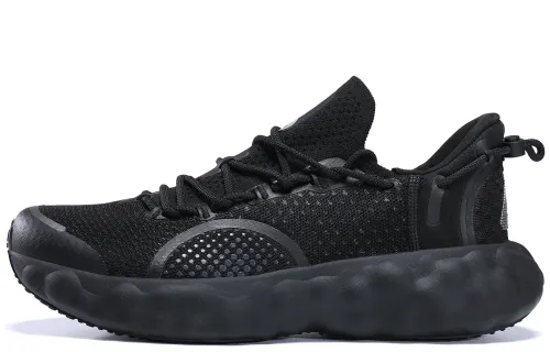 PEAK Textile, Synthetic Leather Cushioning Abrasion Resistant Breathable Low top Running Shoes Men's All Black