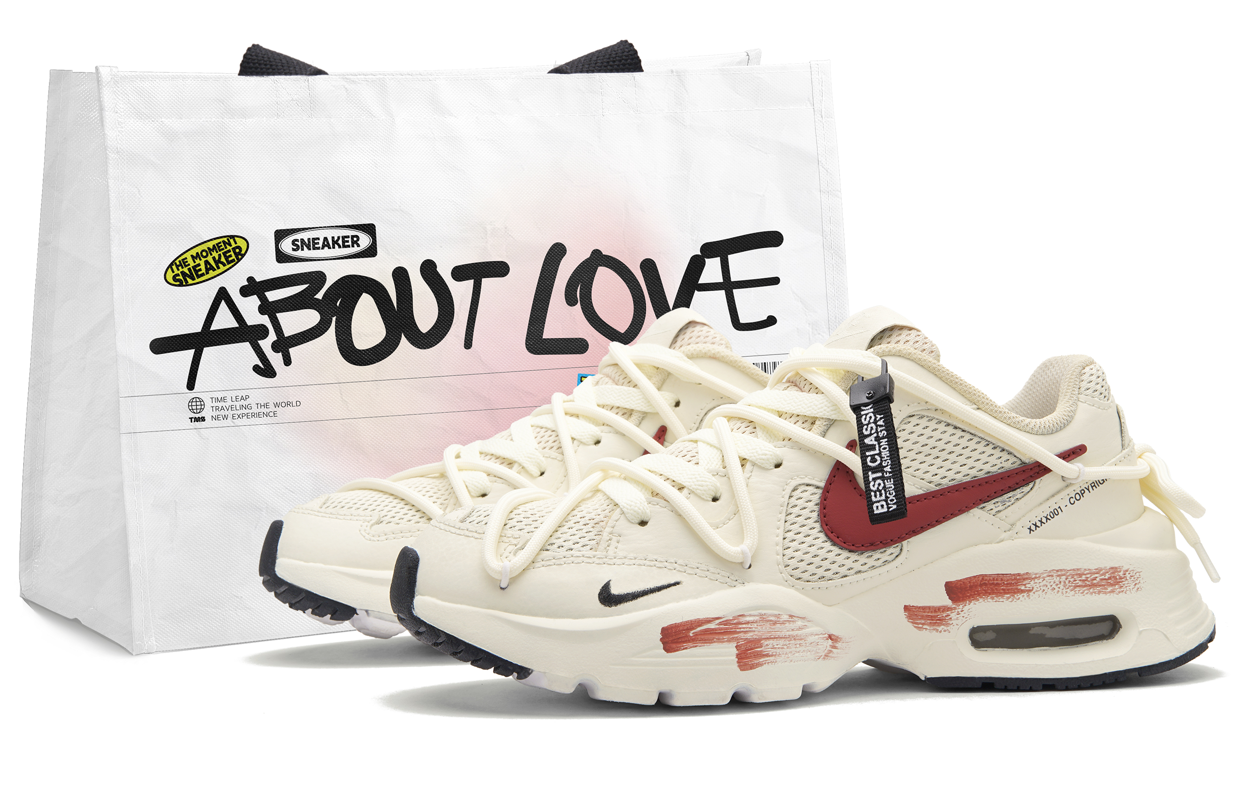 Nike Air Max Fusion Synthetic Leather, Leather Low top Casual City Commuting Running Shoes Unisex Beige White Red