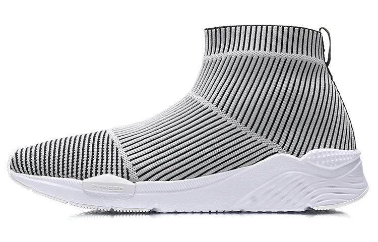 Li Ning Fabric Cushioning Slip Resistant Abrasion Resistant Breathable Mid top Running Shoes Women's Gray Black