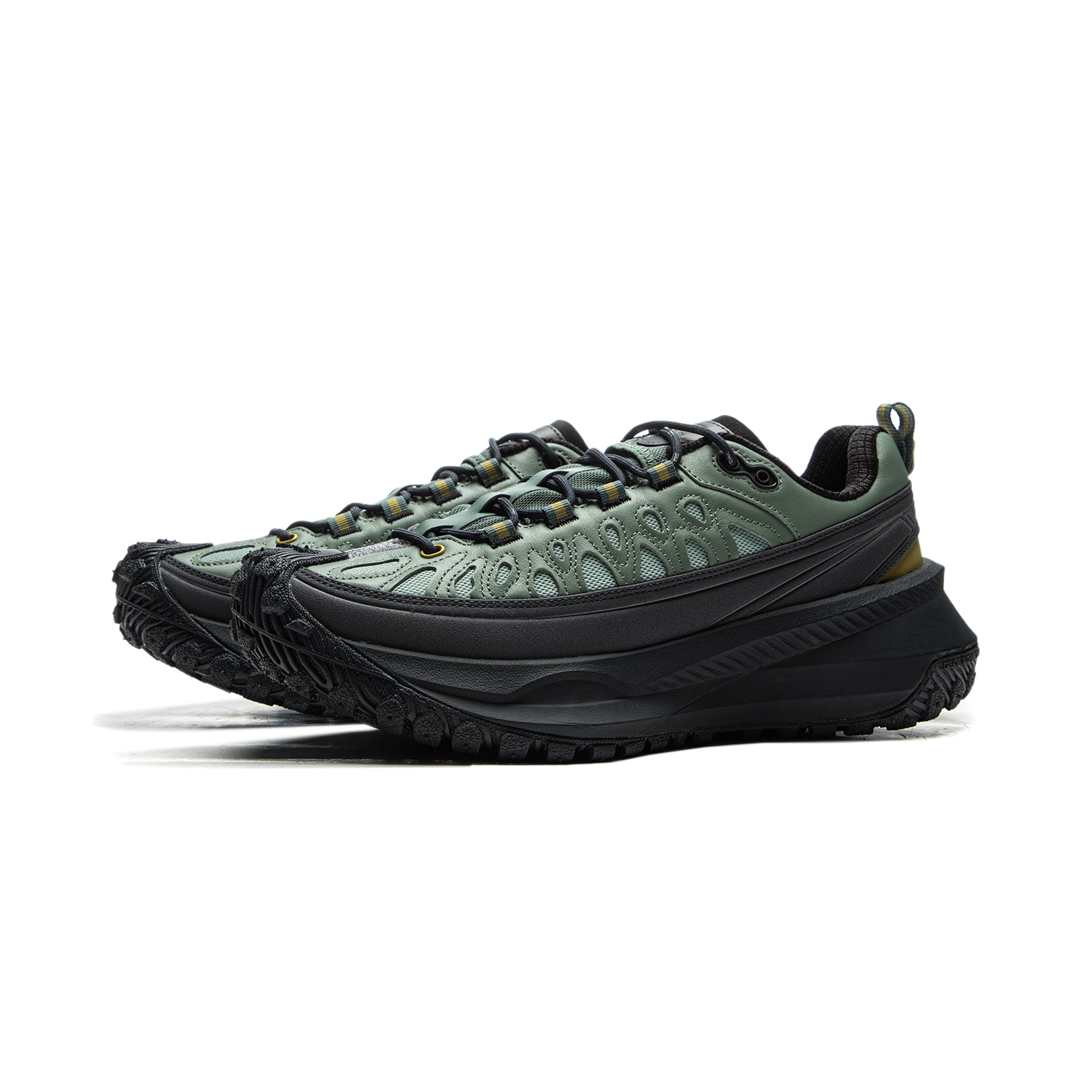 Li Ning Cushioning Slip Resistant Abrasion Resistant Low top Running Shoes Unisex Green Black