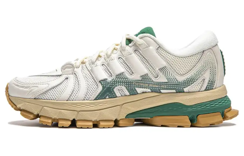 Li Ning Abrasion Resistant Breathable Abrasion Resistant Breathable Low top Running Shoes Women's Beige Green