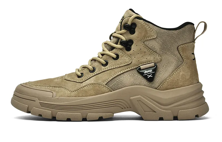 Jeep Breathable Thermal Abrasion Resistant Cushioning Short Outdoor Mountaineering Boots Men's Sand