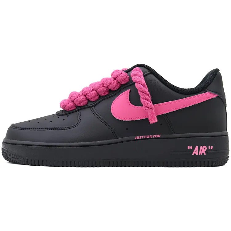 Nike Air Force 1 Abrasion Resistant Low top Skateboard Shoes Unisex Black Rose Red