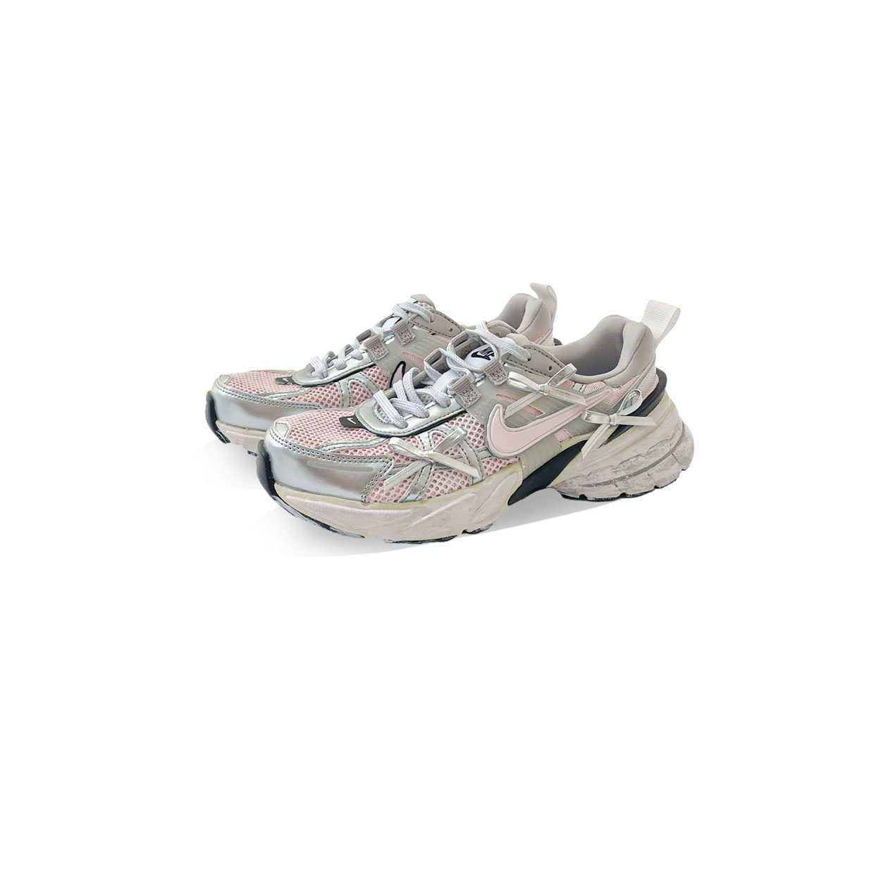 Nike V2K Run Cushioning Slip Resistant Low top Y2k Retro Running Shoes Unisex Pink Silver