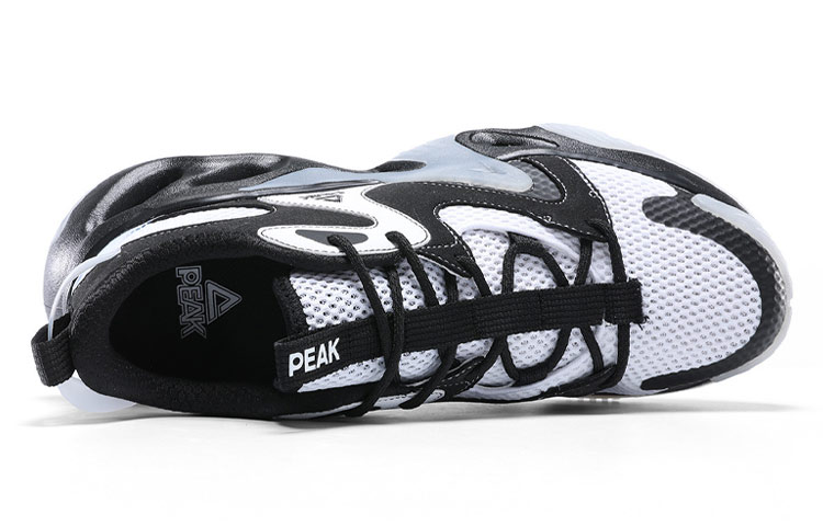 PEAK Textile, Synthetic Leather Cushioning Slip Resistant Abrasion Resistant Low top Running Shoes Men’s Black White
