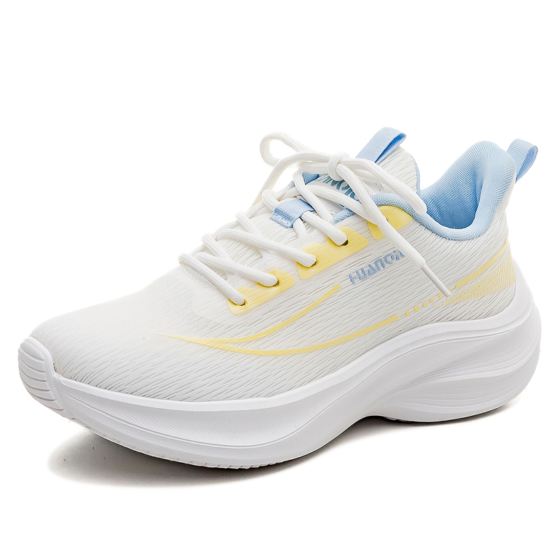 HUANQIU Slip Resistant, Abrasion Resistant, Breathable Low top Casual Running Shoes Women’s White Yellow