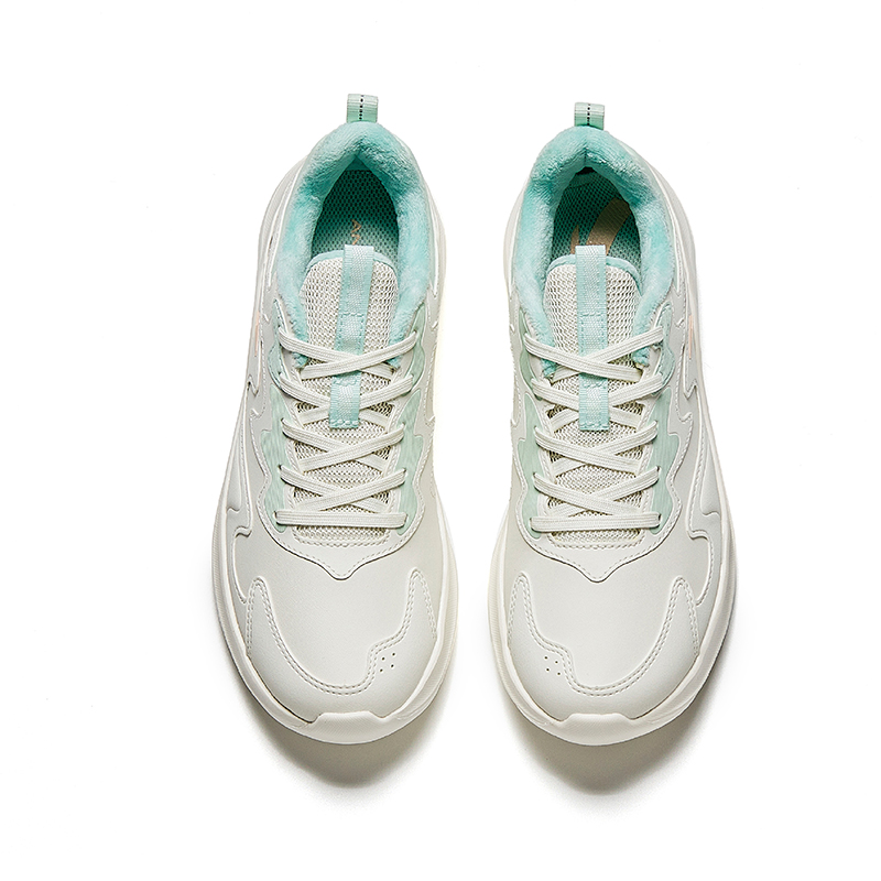Anta Wander Fleece Lined Winter Slip Resistant Lightweight Thermal Low top Running Shoes Women’s White Green