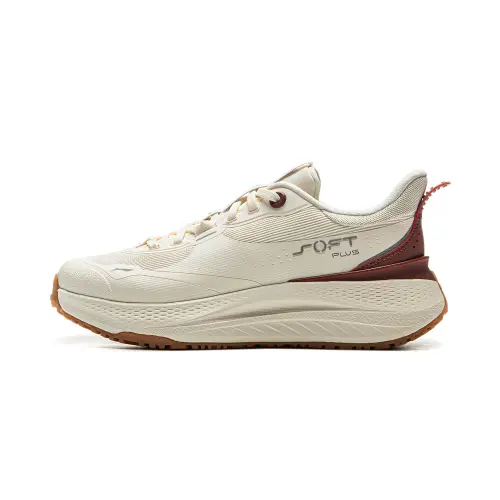 Li Ning SOFT PLUS Cushioning Slip Resistant Abrasion Resistant Height Increasing Low top Casual Shoes Women's Ecru