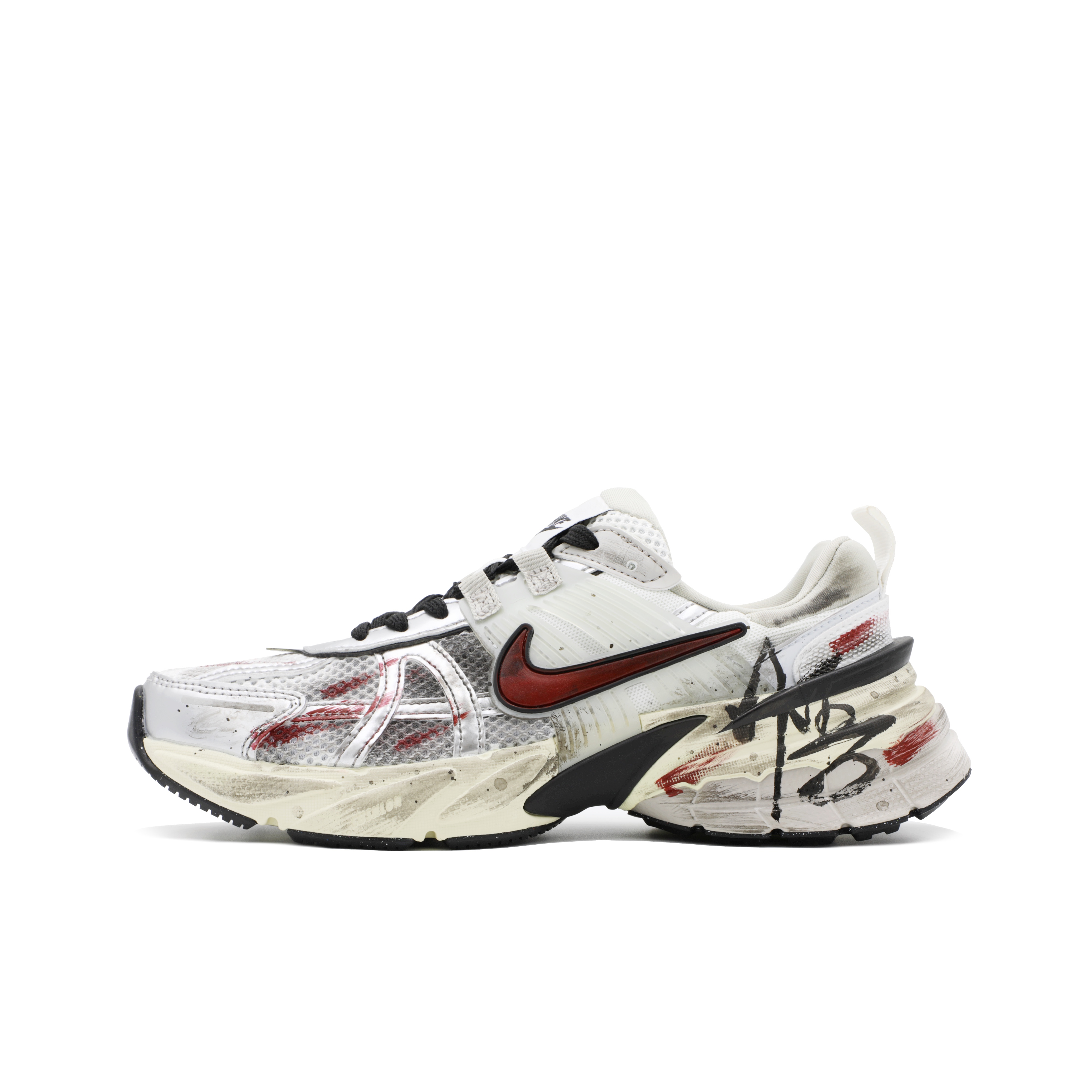 Nike V2K Run Fabric Cushioning Slip Resistant Cushioning Slip Resistant Low top Running Shoes Unisex Gray White Red