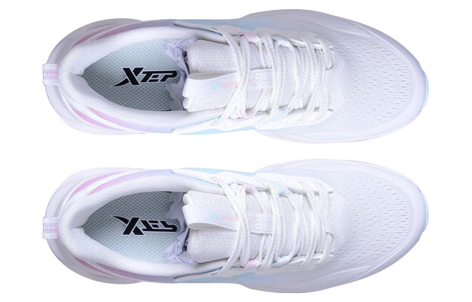 XTEP Textile, Synthetic Leather Cushioning Slip Resistant Low top Running Shoes Women’s White Blue Pink