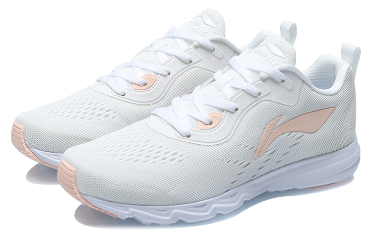 Li Ning Cushioning Slip Resistant Lightweight Breathable Low top Running Shoes Women’s Champagne White