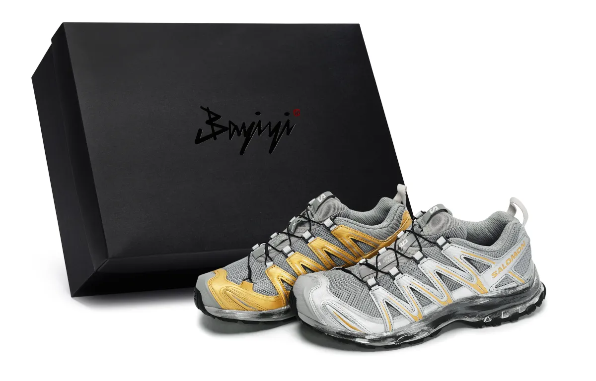 SALOMON XA PRO 3D Abrasion Resistant Low top Running Shoes Unisex Gray Gold Silver