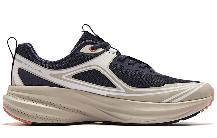 Erke Textile, Synthetic Leather Cushioning, Wear Resistant Low top Running Shoes Men’s Ecru Dark Blue