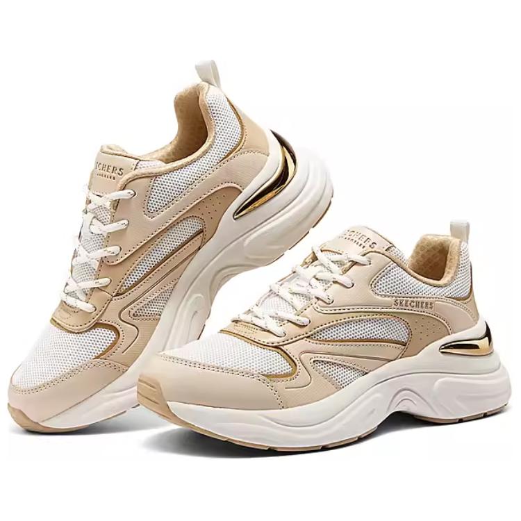 Skechers Street Synthetic Leather, Textile Support Rebound Breathable Low top Casual Running Shoes Women’s White Brown