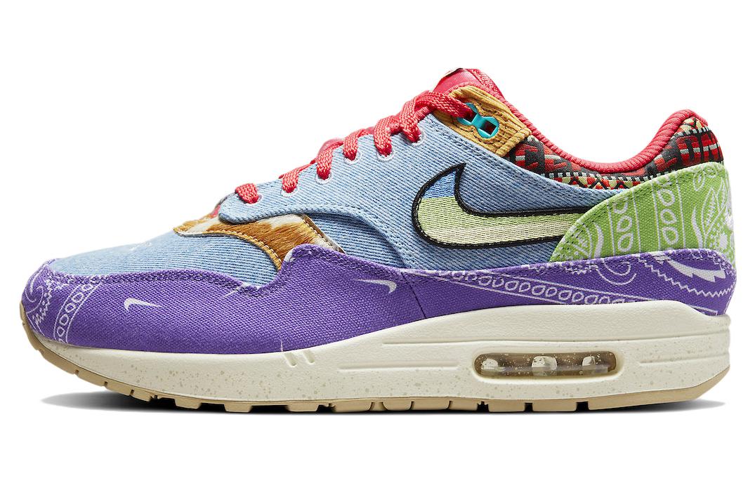 Concepts x Nike Air Max 1 SP \"Far Out\" Retro Casual Casual Flowers Low-top Running Shoes Men and Women Same Model Purple and Red Blue