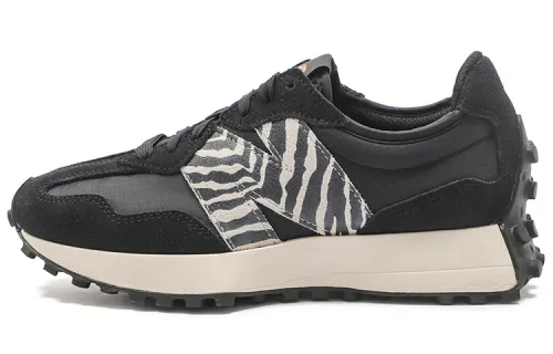 New Balance NB 327 fashionable and versatile fabric leather low-top marathon running shoes for men and women, black
