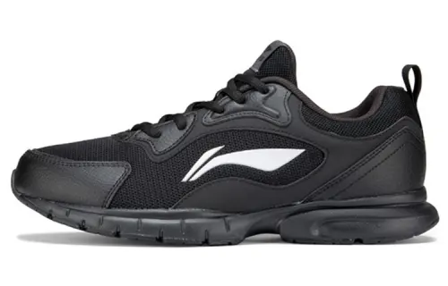 Li Ning Textile, Synthetic Leather Cushioning Slip Resistant Abrasion Resistant Low top Running Shoes Unisex Black