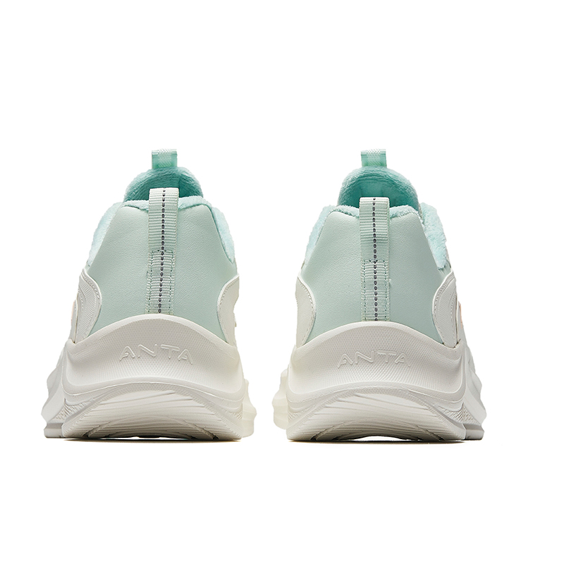Anta Wander Fleece Lined Winter Slip Resistant Lightweight Thermal Low top Running Shoes Women’s White Green