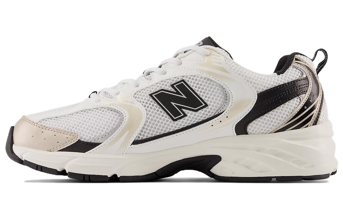 New Balance NB 530 comfortable and versatile fabric artificial leather low-top casual urban commuting running shoes for men and women, white, black and gold