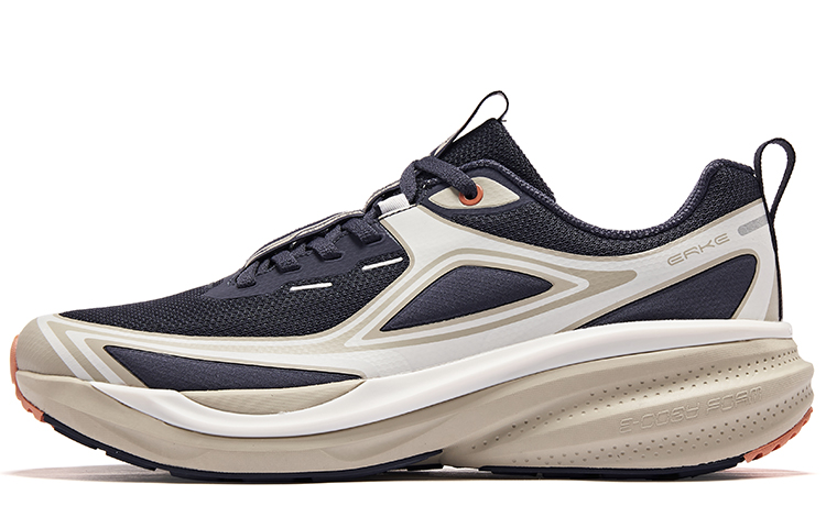 Erke Textile, Synthetic Leather Cushioning, Wear Resistant Low top Running Shoes Men’s Ecru Dark Blue