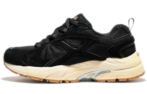 FILA Retro Sports Mesh Low top Casual Running Shoes Unisex Black Gold Korean Style