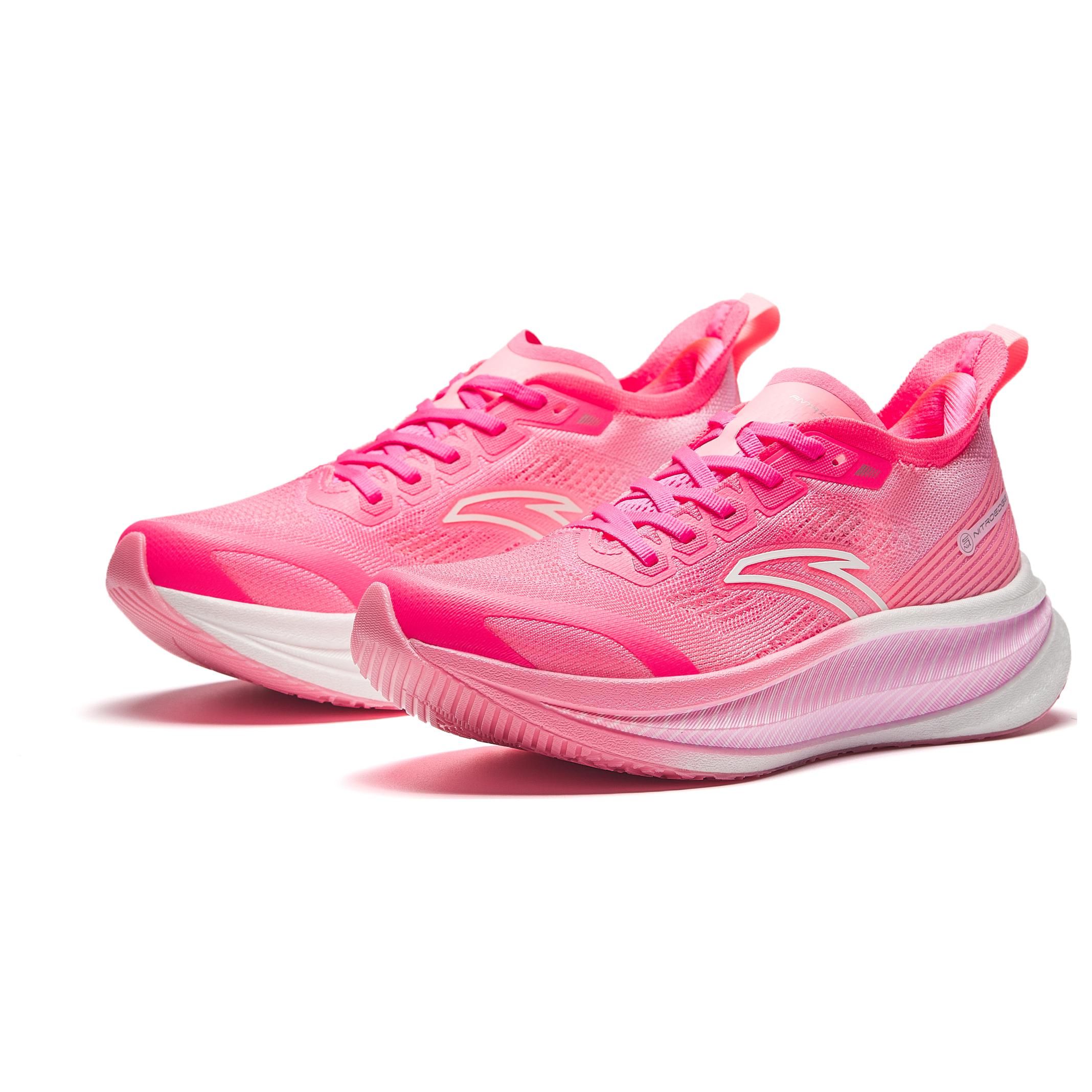 Anta Fabric Cushioning Abrasion Resistant Breathable Low top Full Length Carbon Plate Running Shoes Women’s Red Pink