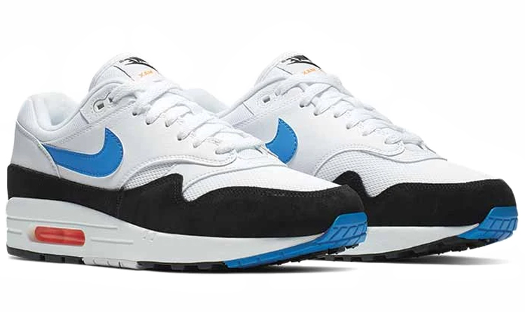 Мужские кроссовки Nike Air Max 1 Photo Blue Total Orange (черно-бело-синие) — Белый / синий / чёрный — фото 2