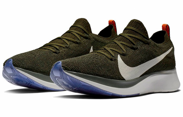 Мужские кроссовки Nike Zoom Fly 1 Flyknit (темно-зеленые) — 墨绿/橙/蓝 — фото 3