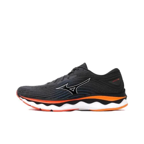 Mizuno Wave Sky 6 Abrasion Resistant Breathable Low top Running Shoes Men's Black Orange