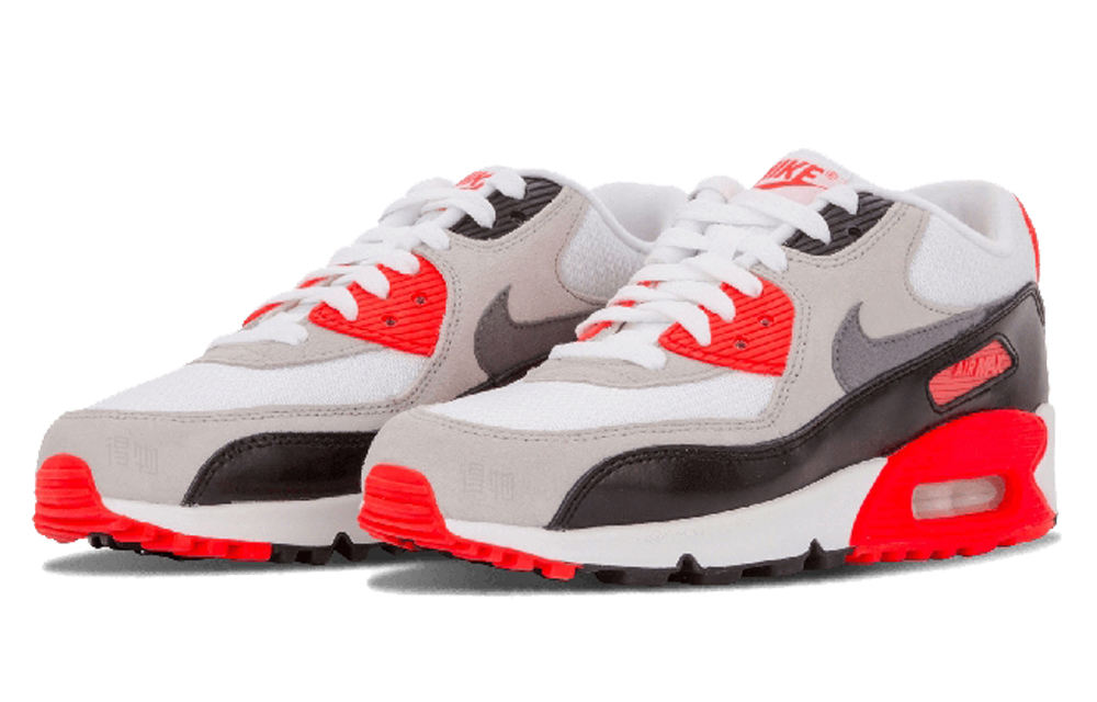 Женские кроссовки Nike Air Max 90 (красно-серые) — 白/酷灰/天然灰/黑 — фото 2