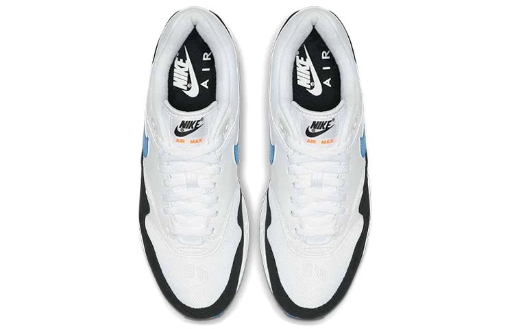 Мужские кроссовки Nike Air Max 1 Photo Blue Total Orange (черно-бело-синие) — Белый / синий / чёрный — фото 3