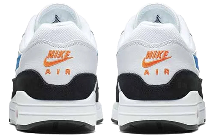 Мужские кроссовки Nike Air Max 1 Photo Blue Total Orange (черно-бело-синие) — Белый / синий / чёрный — фото 4